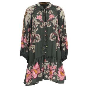 Farm Rio Paisley Tropical Printed Gathered Mini Dress in Multicolor Viscose